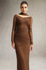 Load image into Gallery viewer, Zimino Long Sleeve Ruched Tulle Maxi Dress
