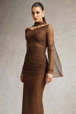 Load image into Gallery viewer, Zimino Long Sleeve Ruched Tulle Maxi Dress