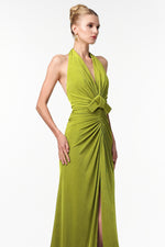 Lade Bild in die Galerieansicht, Jalila Sexy Contour V Neck Ruched Knot Slit Knit Maxi Dress