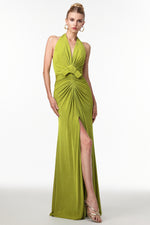 Lade Bild in die Galerieansicht, Jalila Sexy Contour V Neck Ruched Knot Slit Knit Maxi Dress