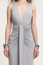 Load image into Gallery viewer, Plunge Neck Ruched Holder Maxi Dress