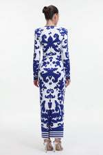 Lade Bild in die Galerieansicht, Round Neck Long Sleeve Jacquard Bandage Maxi Dress