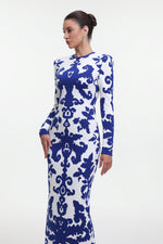 Lade Bild in die Galerieansicht, Round Neck Long Sleeve Jacquard Bandage Maxi Dress