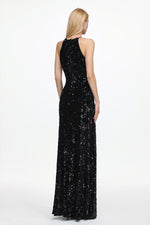 Lade Bild in die Galerieansicht, Glamorous Contour Sleeveless Feather Sequin High Slit Velvet Maxi Dress