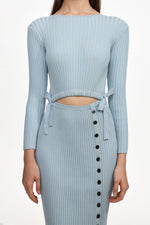 Load image into Gallery viewer, Viomo Chic Contour Round Neck Long Sleeve Buttoned Knit Midi Dress