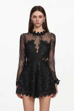 Load image into Gallery viewer, Willa Elegant Contour Long Sleeve Lace Romper