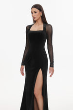 Charger l'image dans la visionneuse de la Galerie, Rae Elegant  Contour Long Sleeve High Slit Velvet Maxi Dress