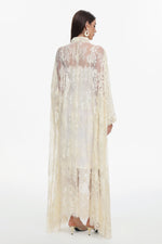 Lade Bild in die Galerieansicht, Deliyn Resort Flowy Long Sleeve Embroidered Mesh Lace Yellow Maxi Dress