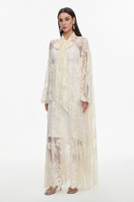 Lade Bild in die Galerieansicht, Deliyn Resort Flowy Long Sleeve Embroidered Mesh Lace Yellow Maxi Dress