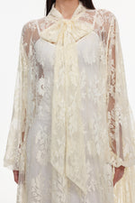 Lade Bild in die Galerieansicht, Deliyn Resort Flowy Long Sleeve Embroidered Mesh Lace Yellow Maxi Dress