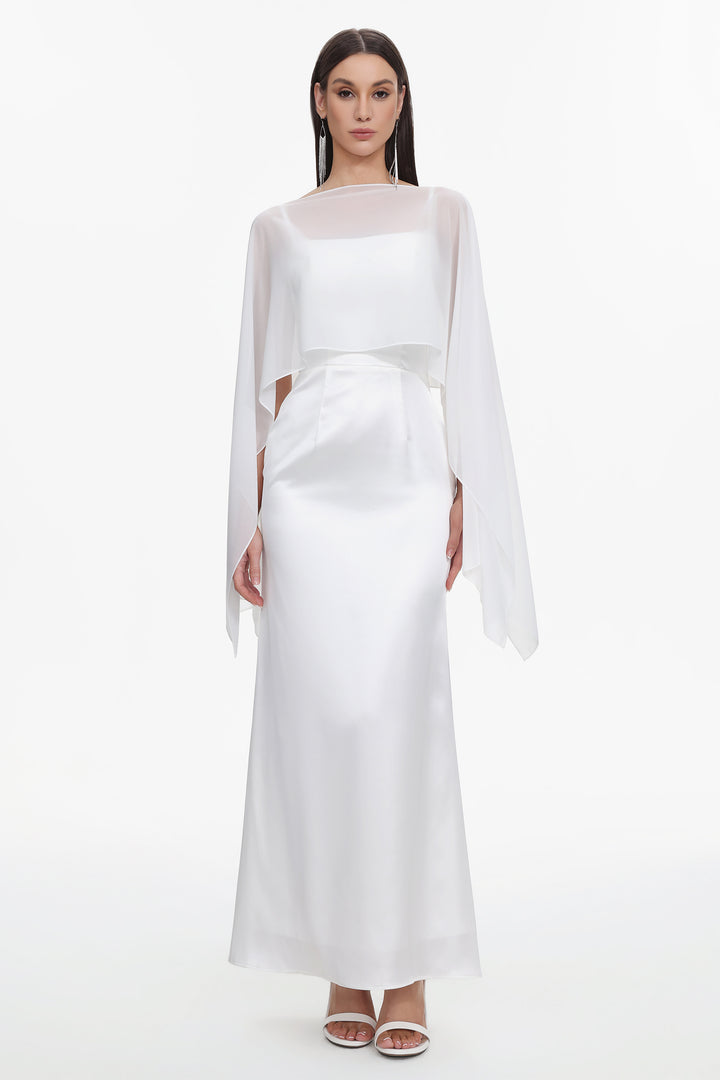 Sinai Elegant Flowy Sleeveless Chiffon Cape Maxi Dress