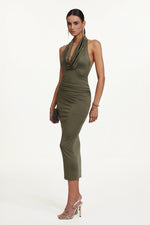 Load image into Gallery viewer, Klaria Chic Contour Cowl Neck Sleeveless Ruched Knit Maxi Dress