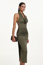 Load image into Gallery viewer, Klaria Chic Contour Cowl Neck Sleeveless Ruched Knit Maxi Dress