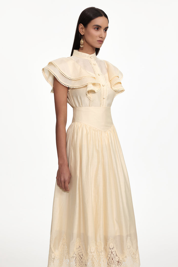 Mafalda Resort Flowy Short Sleeve Ruffle Woven Top and Skirt Set