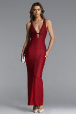 Load image into Gallery viewer, Tersa Romantic Contour Sleeveless Deep V Beaded Maxi Dress	