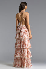 Lade Bild in die Galerieansicht, Valerie Romantic Flowy Halter Ruffle Sequin Print Maxi Dress