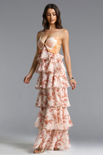 Lade Bild in die Galerieansicht, Valerie Romantic Flowy Halter Ruffle Sequin Print Maxi Dress