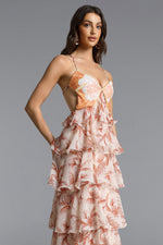 Lade Bild in die Galerieansicht, Valerie Romantic Flowy Halter Ruffle Sequin Print Maxi Dress