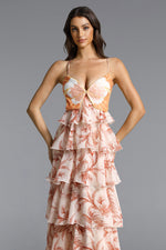 Lade Bild in die Galerieansicht, Valerie Romantic Flowy Halter Ruffle Sequin Print Maxi Dress