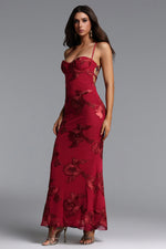 Load image into Gallery viewer, Ririe Romantic Contour Strapless Floral Applique Knit Maxi Dress	