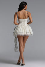 Load image into Gallery viewer, Natasha Chic Tailored Sleeveless Boning Ruffle Polka Dot Mesh Mini Dress