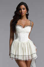 Load image into Gallery viewer, Natasha Chic Tailored Sleeveless Boning Ruffle Polka Dot Mesh Mini Dress