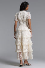 Load image into Gallery viewer, Yedda Resort Flowy Round Neck Short Sleeve Floral Embroidered Woven Maxi Dress