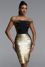 Load image into Gallery viewer, Racy Chic Contour Off Shoulder Metallic Bandage Mini Dress