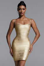 Load image into Gallery viewer, Racaco Classic Contour Metallic Bandage Mini Dress	