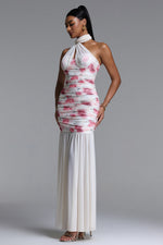 Load image into Gallery viewer, Margarete Romantic Contour Halter Ruched Floral Print Mesh Maxi Dress