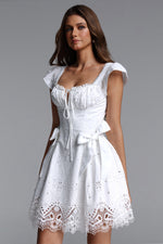 Load image into Gallery viewer, Henrietta Resort Flowy Short Sleeve Bow Ruched Woven Mini Dress	