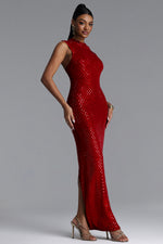 Load image into Gallery viewer, Darcel Romantic Contour Sleeveless Crystal Red Maxi Dress