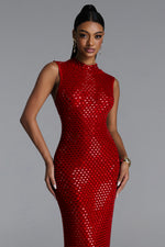 Load image into Gallery viewer, Darcel Romantic Contour Sleeveless Crystal Red Maxi Dress