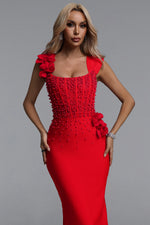 Lade Bild in die Galerieansicht, Oria Glamorous Contour Square Neck Pearl Floral Bandage Maxi Dres