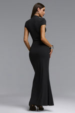 Charger l'image dans la visionneuse de la Galerie, Saturn Chic Contour Short Sleeve Zipper Front Cut Out Knit Maxi Dress