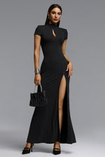 Charger l'image dans la visionneuse de la Galerie, Saturn Chic Contour Short Sleeve Zipper Front Cut Out Knit Maxi Dress