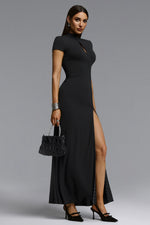 Charger l'image dans la visionneuse de la Galerie, Saturn Chic Contour Short Sleeve Zipper Front Cut Out Knit Maxi Dress