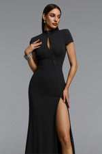 Charger l'image dans la visionneuse de la Galerie, Saturn Chic Contour Short Sleeve Zipper Front Cut Out Knit Maxi Dress