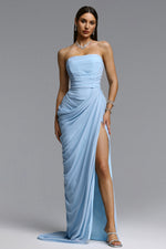 Charger l'image dans la visionneuse de la Galerie, Tazeda Elegant Contour Strapless Ruched Mesh Maxi Dress