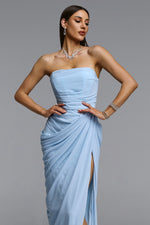 Charger l'image dans la visionneuse de la Galerie, Tazeda Elegant Contour Strapless Ruched Mesh Maxi Dress