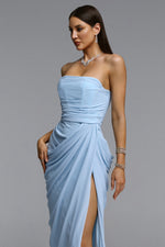 Charger l'image dans la visionneuse de la Galerie, Tazeda Elegant Contour Strapless Ruched Mesh Maxi Dress