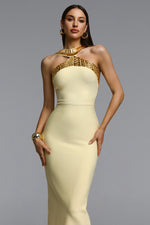 Charger l'image dans la visionneuse de la Galerie, Riza Chic Contour Halter Rhinestone Bandage Yellow Maxi Dress