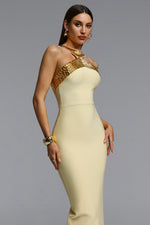 Charger l'image dans la visionneuse de la Galerie, Riza Chic Contour Halter Rhinestone Bandage Yellow Maxi Dress