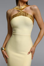 Charger l'image dans la visionneuse de la Galerie, Riza Chic Contour Halter Rhinestone Bandage Yellow Maxi Dress