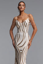 Load image into Gallery viewer, Gemma Chic Contour V Neck Sequin Stripe Maxi Dress
