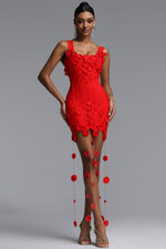 Lade Bild in die Galerieansicht, Jacova Chic Contour Wide Strap Floral Tassel Bodycon Bandage Mini Dress