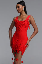 Lade Bild in die Galerieansicht, Jacova Chic Contour Wide Strap Floral Tassel Bodycon Bandage Mini Dress