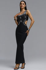 Load image into Gallery viewer, Steffi Luxurious Contour Wide Strap Gradient Square Rhinestone Bandage Maxi Dress	