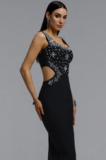Load image into Gallery viewer, Steffi Luxurious Contour Wide Strap Gradient Square Rhinestone Bandage Maxi Dress	