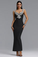 Lade Bild in die Galerieansicht, Lila Elegant Contour Spaghetti Strap V Neck Large Leaf Rhinestone Bandage Midi Dress